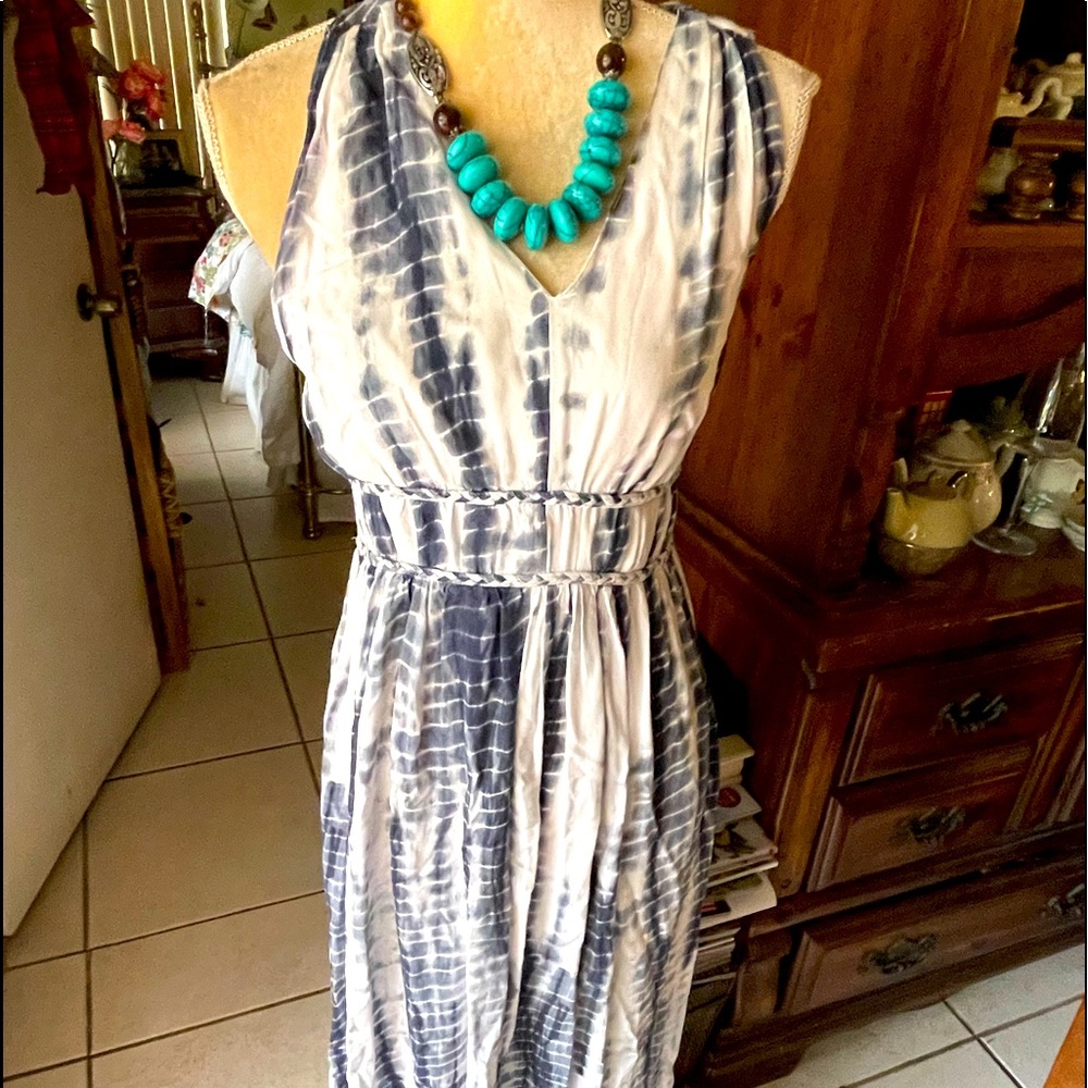 New Japan Navy & White Halter Maxi Dress Size M